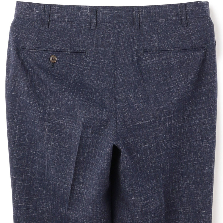 スタンリーブラッカ 【stanley blacker new york】【春夏】1タックパンツ/ネイビー×スラブ/ウエストムーブ/裾上げ必要 紺中間