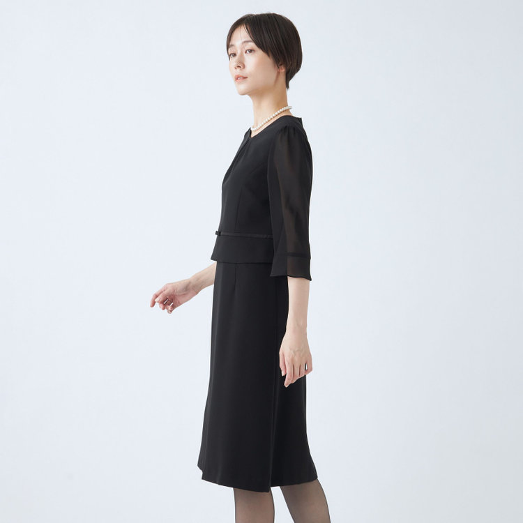 ソノタ（KONAKA用） 【BIEN BELLE】【年間】【ストレッチ】ノーカラーサテン使いアンサンブルレディースフォーマル 黒