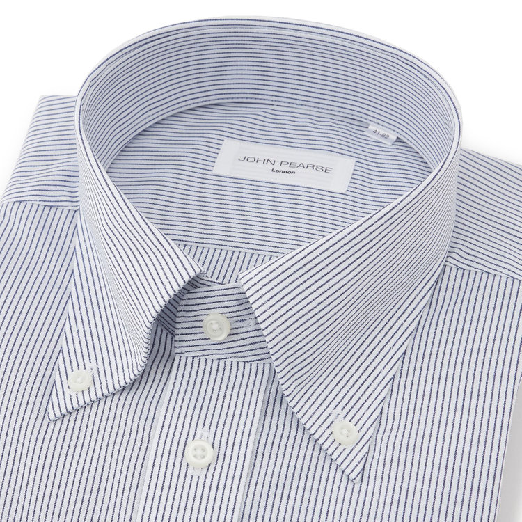 ジョンピアース 【JOHN PEARSE White】【形態安定】ボタンダウンドレスシャツ/ホワイト×ネイビーストライプ/Oil guard 紺中間