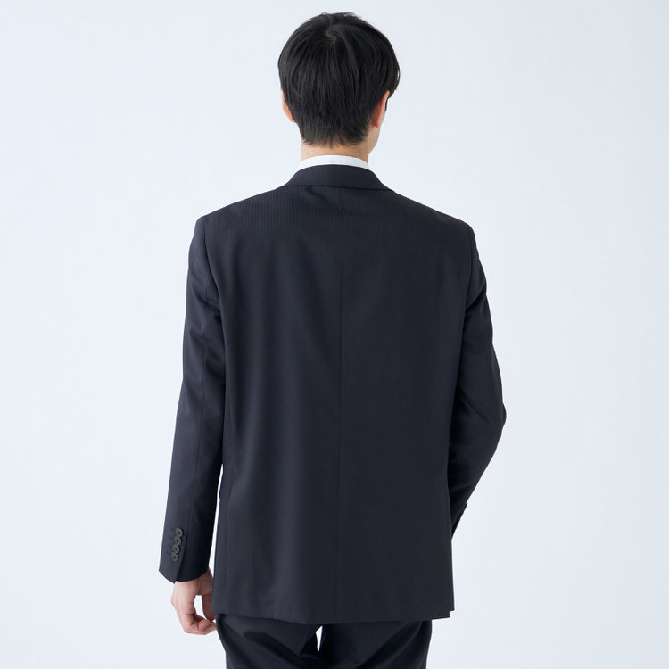 ＫＡＮＳＡＩＭＡＮ 【KANSAIMAN collection Style authentic】【秋冬】スペアパンツ付き/2釦シングルスーツ ショートタック/ネイビー×シャドーストライプ/RAIN SUIT 紺中間