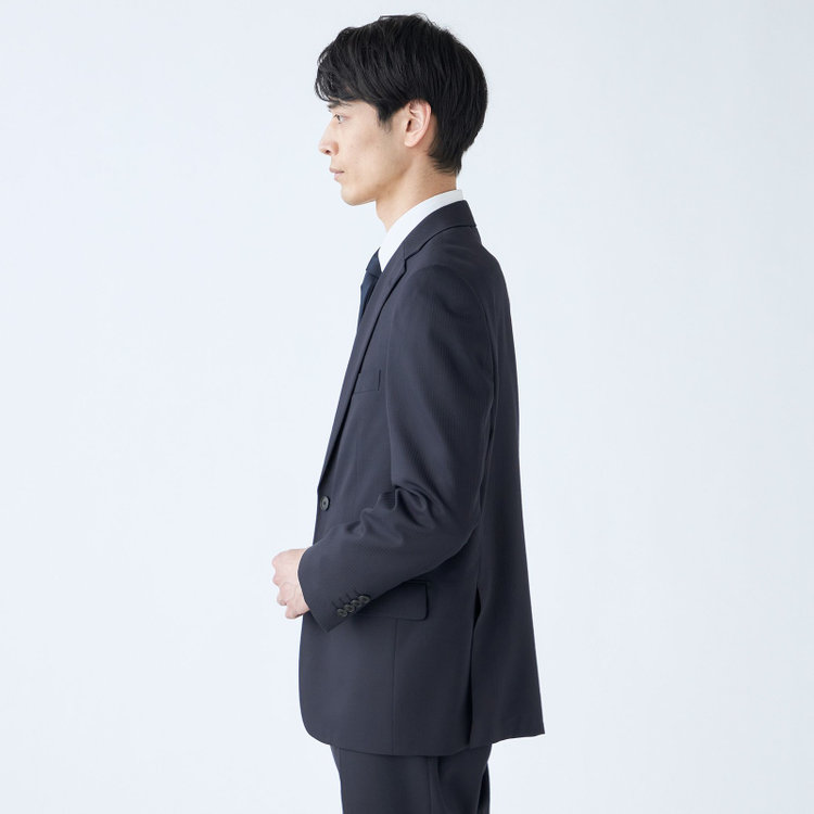 ＫＡＮＳＡＩＭＡＮ 【KANSAIMAN collection Style authentic】【秋冬】スペアパンツ付き/2釦シングルスーツ ショートタック/ネイビー×シャドーストライプ/RAIN SUIT 紺中間