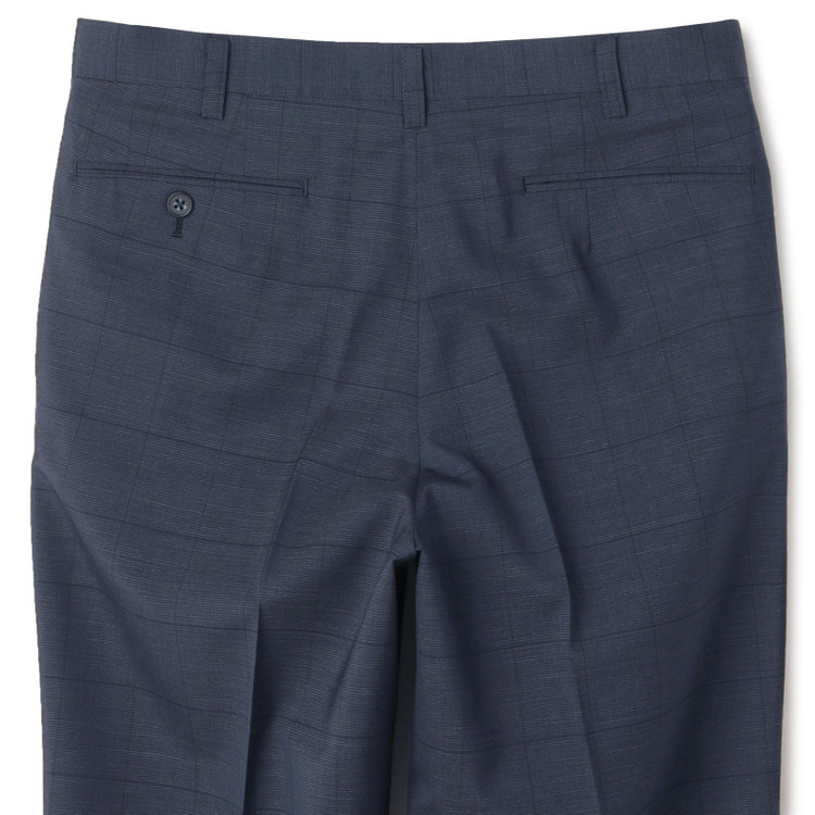 ジョンピアース 【JOHN PEARSE White】【春夏】ウールブレンド 1タックパンツ/ネイビー×チェック/ウエストムーブ仕様/ULTRA LIGHT SPEC※裾上げ必要 紺濃色