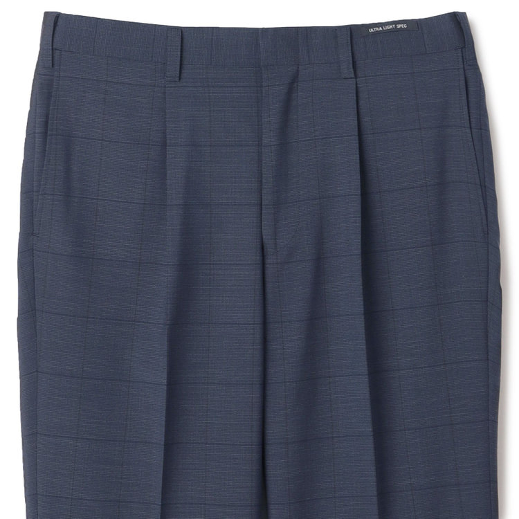 ジョンピアース 【JOHN PEARSE White】【春夏】ウールブレンド 1タックパンツ/ネイビー×チェック/ウエストムーブ仕様/ULTRA LIGHT SPEC※裾上げ必要 紺濃色