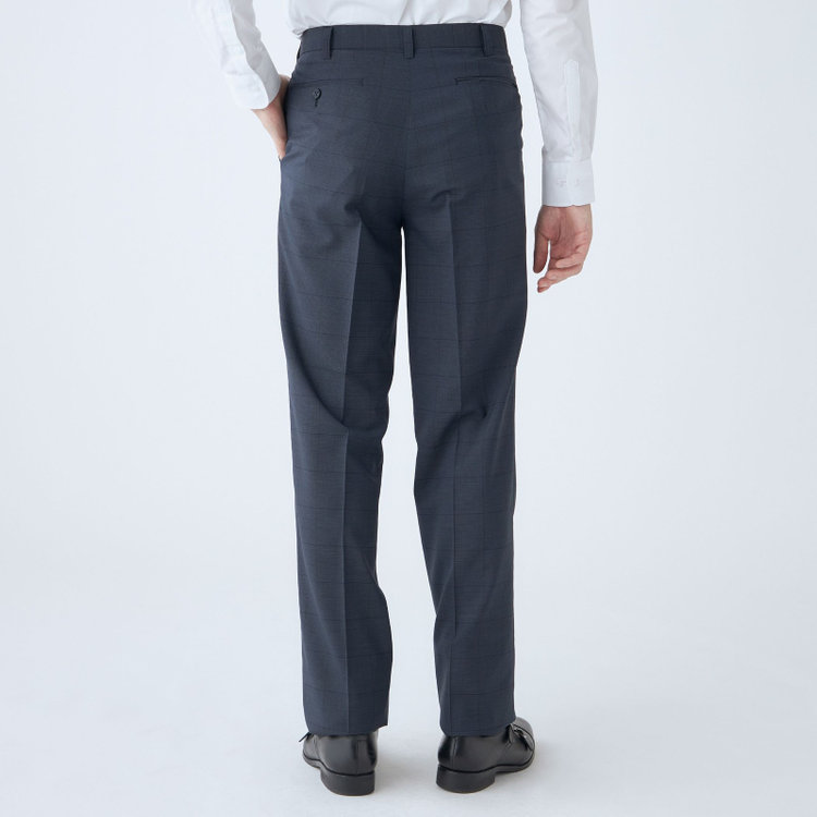 ジョンピアース 【JOHN PEARSE White】【春夏】ウールブレンド 1タックパンツ/ネイビー×チェック/ウエストムーブ仕様/ULTRA LIGHT SPEC※裾上げ必要 紺濃色