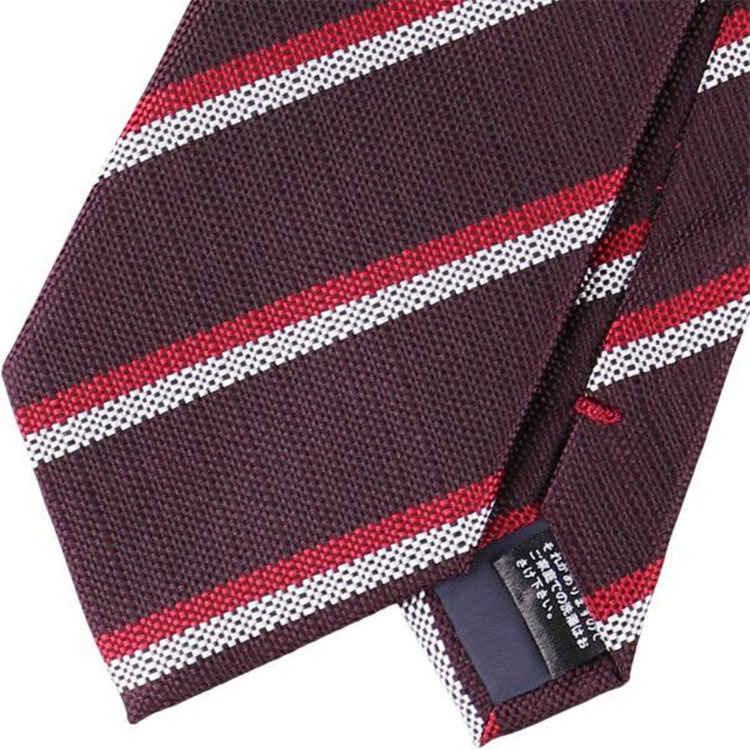 ジョンピアース 【JOHN PEARSE White】シルクストライプ柄ネクタイ/8.0㎝幅/ワイン×シルバー ワイン系(赤)