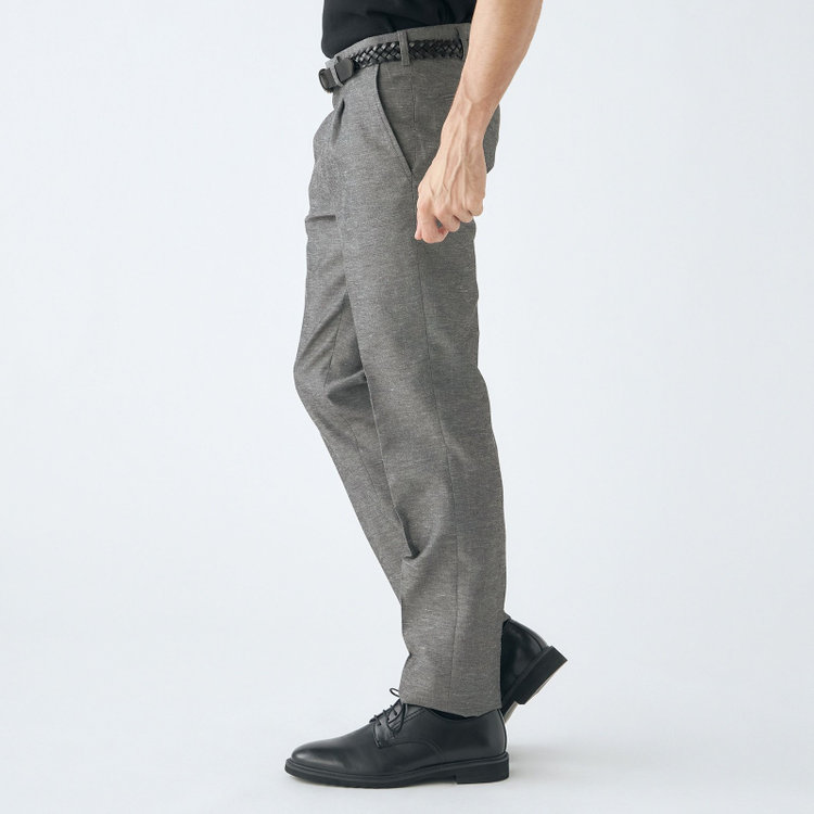スタンリーブラッカ 【stanley blacker new york】【春夏】1タックテーパードパンツ/グレー×リネンブレンド/ウエストムーブ仕様/※裾上げ必要 グレー中間