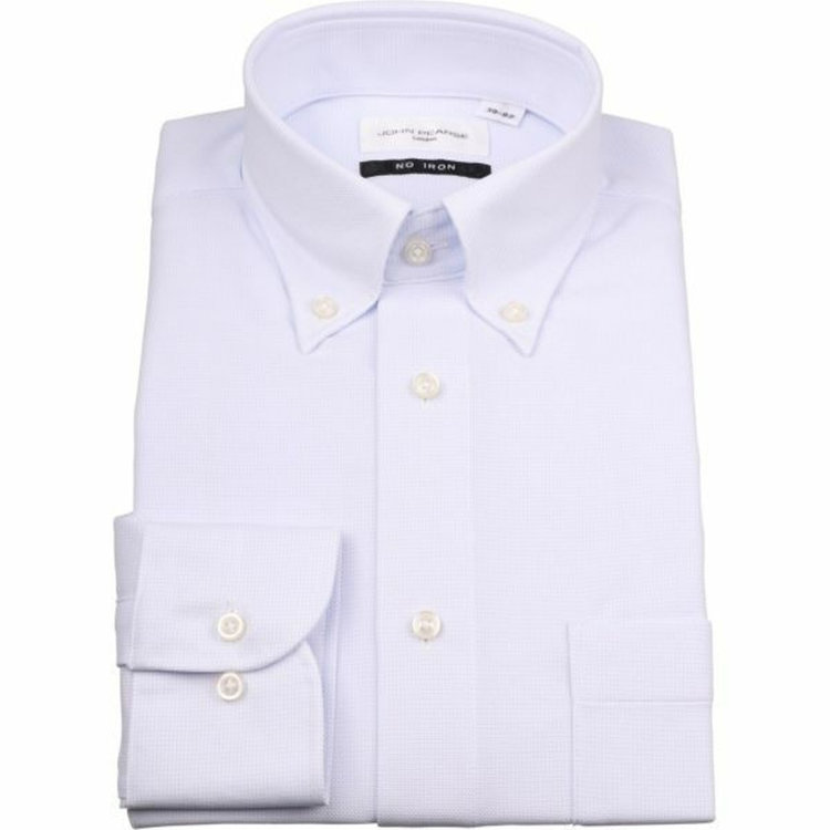 ジョンピアース 【JOHN PEARSE White】【ノーアイロン】ボタンダウンドレスワイシャツ/サックス×ドビー/ULTRA MOVE/ニット素材 ブルー系(青)