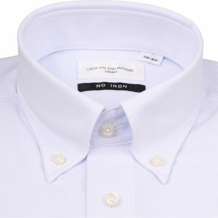 ジョンピアース 【JOHN PEARSE White】【ノーアイロン】ボタンダウンドレスワイシャツ/サックス×ドビー/ULTRA MOVE/ニット素材 ブルー系(青)