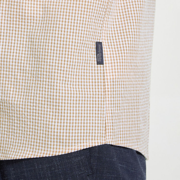 スタンリーブラッカ 【stanley blacker new york】【長袖】シアサッカーギンガムチェックカッタウェイシャツ/ベージュ 茶淡色