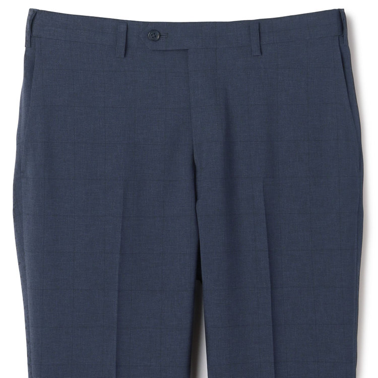 ジョンピアースブラック 【JOHN PEARSE Black SELECT LINE】【春夏】機能性ポリエステル 0タックパンツ/ネイビー×チェック/ウエストムーブ仕様/ULTRA MOVE/※裾上げ必要 紺濃色