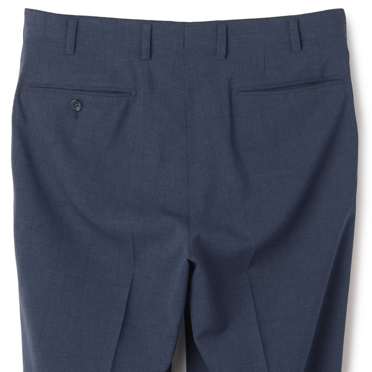 ジョンピアースブラック 【JOHN PEARSE Black SELECT LINE】【春夏】機能性ポリエステル 0タックパンツ/ネイビー×チェック/ウエストムーブ仕様/ULTRA MOVE/※裾上げ必要 紺濃色