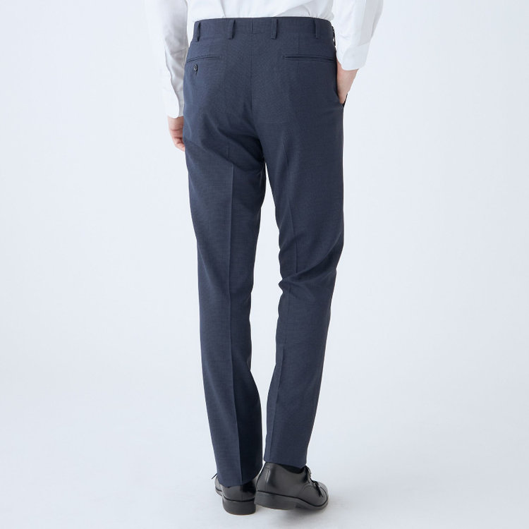 ジョンピアースブラック 【JOHN PEARSE Black SELECT LINE】【春夏】機能性ポリエステル 0タックパンツ/ネイビー×チェック/ウエストムーブ仕様/ULTRA MOVE/※裾上げ必要 紺濃色