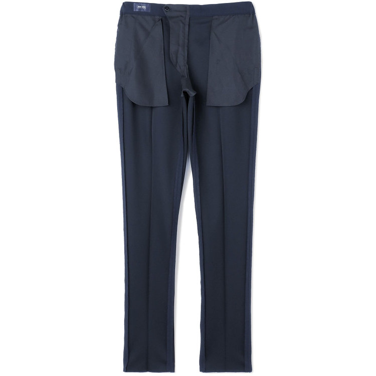 ハイスペックモーション 【HIGH SPEC MOTION】【春夏】0タックパンツ/ネイビー/ウエストシャーリング仕様/※裾上げ必要 紺中間