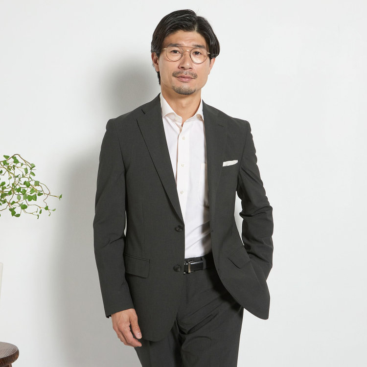 ＪＰ コンフォート 【JOHN PEARSE comfort】【春夏】2釦シングルスーツ ショートタック/カーキ×チェック/ULTRA MOVE/TRABEST/ウエストムーブ仕様/ウォッシャブル/ストレッチ/※裾上げ必要 黄淡色