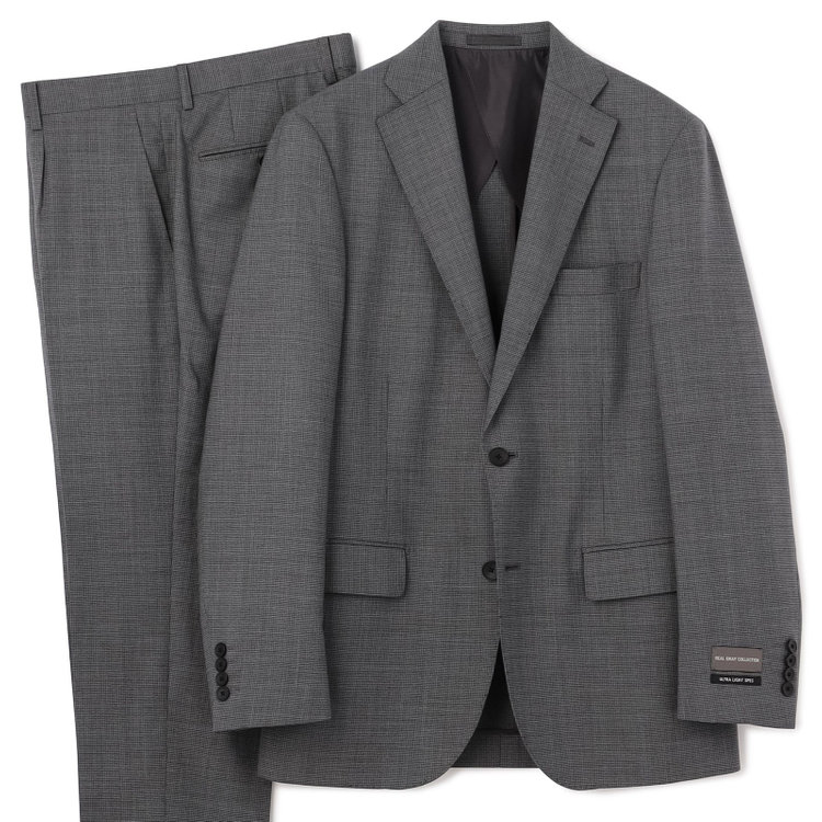 ＪＰ コンフォート 【JOHN PEARSE comfort】【春夏】2釦シングルスーツ ショートタック/グレー×チェック/REAL GRAY/NEW ZEALAND WOOL/SustainaBee Wool/※裾上げ必要 グレー中間