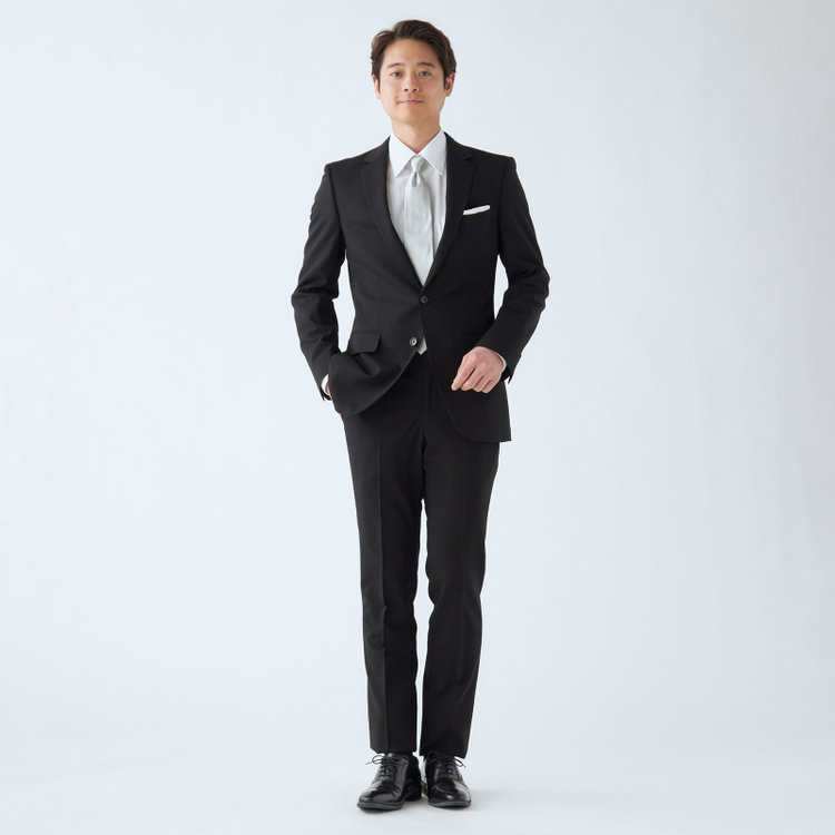 ＪＰセレクトライン 【JOHN PEARSE SELECTLINE】【スリムシルエット】2釦シングルフォーマルスーツ 0タックパンツ/濃染加工/アジャスター付き 黒