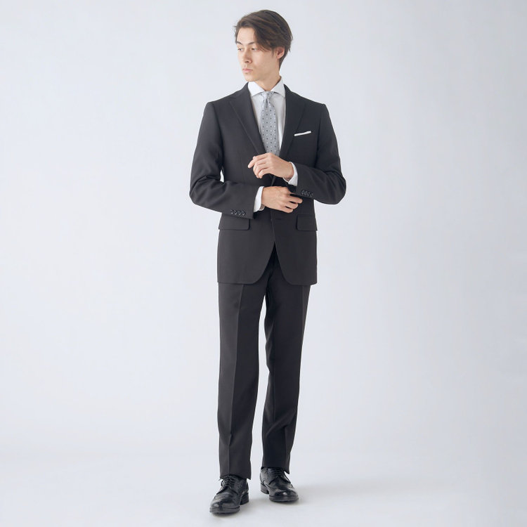 ハイスペックモーション 【HIGH SPEC MOTION】【年間】2釦シングルスーツ 0タック/ブラック/ウォシャブル/※裾上げ必要 黒