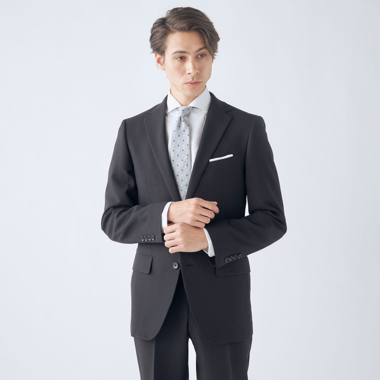 ハイスペックモーション 【HIGH SPEC MOTION】【年間】2釦シングルスーツ 0タック/ブラック/ウォシャブル/※裾上げ必要 黒