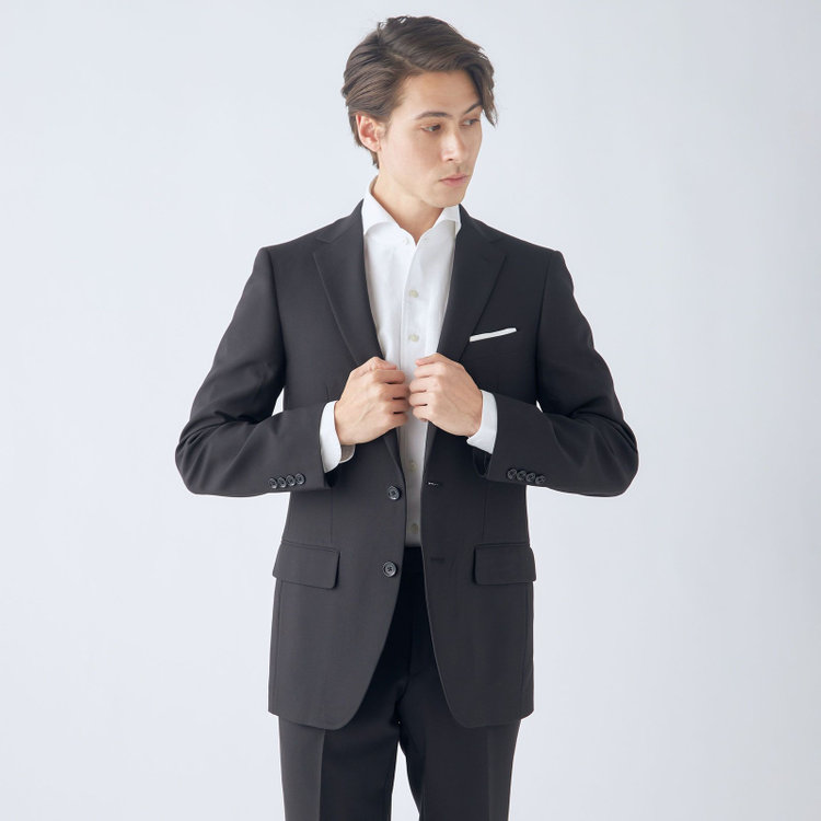 ハイスペックモーション 【HIGH SPEC MOTION】【年間】2釦シングルスーツ 0タック/ブラック/ウォシャブル/※裾上げ必要 黒