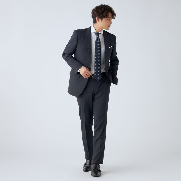 ＪＰセレクトライン 【JOHN PEARSE Black SELECT LINE】【春夏】スペアパンツ付き/2釦シングルスーツ/ネイビー×ウィンドペン/SHOWER CLEAN/※裾上げ必要 紺中間