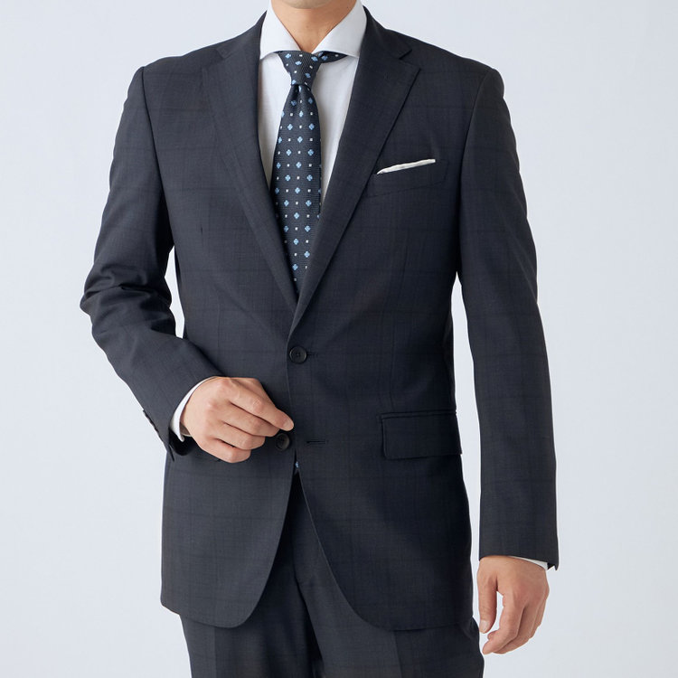 ＪＰセレクトライン 【JOHN PEARSE Black SELECT LINE】【春夏】スペアパンツ付き/2釦シングルスーツ/ネイビー×ウィンドペン/SHOWER CLEAN/※裾上げ必要 紺中間