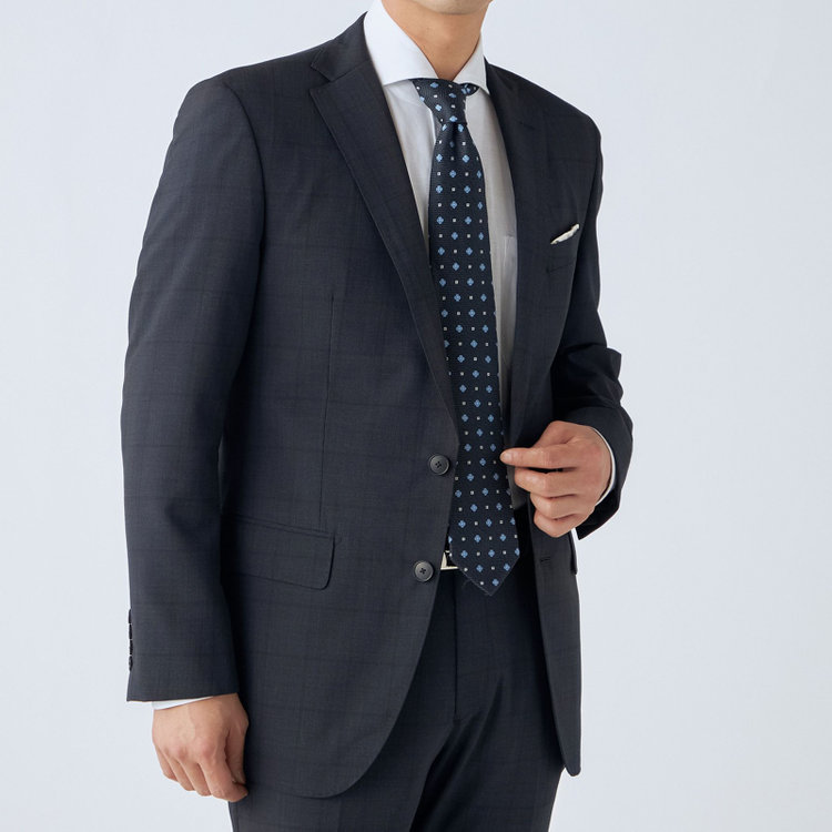 ＪＰセレクトライン 【JOHN PEARSE Black SELECT LINE】【春夏】スペアパンツ付き/2釦シングルスーツ/ネイビー×ウィンドペン/SHOWER CLEAN/※裾上げ必要 紺中間