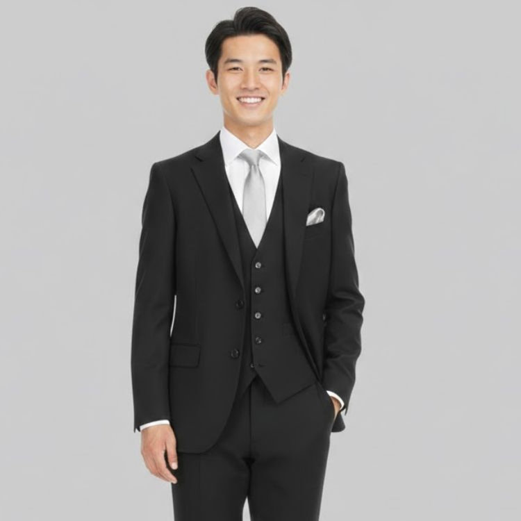 ＪＰ コンフォート 【JOHN PEARSE comfort】【スリムシルエット】2釦シングルスリーピースフォーマルスーツ 1タック/ブラック/ウエストシャーリング ブラック系(黒)