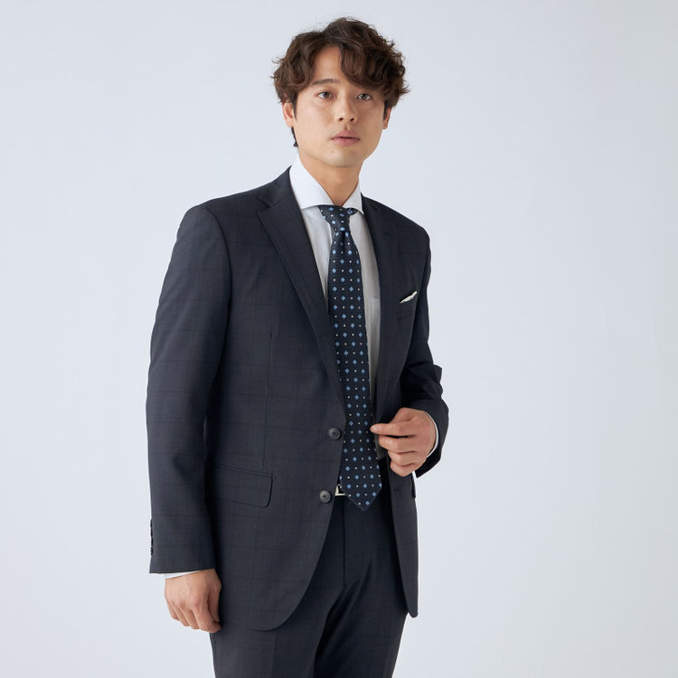 ＪＰセレクトライン 【JOHN PEARSE Black SELECT LINE】【春夏】スペアパンツ付き/2釦シングルスーツ/ネイビー×ウィンドペン/SHOWER CLEAN/※裾上げ必要 紺中間