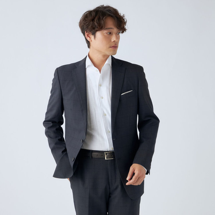 ＪＰセレクトライン 【JOHN PEARSE Black SELECT LINE】【春夏】スペアパンツ付き/2釦シングルスーツ/ネイビー×ウィンドペン/SHOWER CLEAN/※裾上げ必要 紺中間