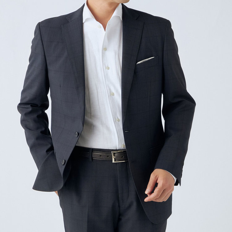 ＪＰセレクトライン 【JOHN PEARSE Black SELECT LINE】【春夏】スペアパンツ付き/2釦シングルスーツ/ネイビー×ウィンドペン/SHOWER CLEAN/※裾上げ必要 紺中間