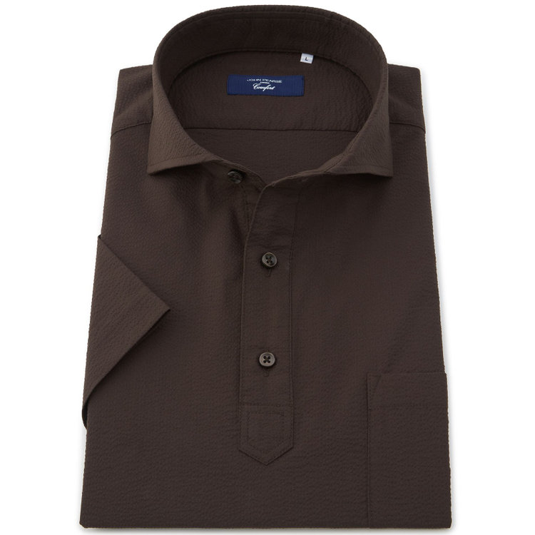 ＪＰコンフォート ネイビー 【半袖】【JOHN PEARSE comfort navy】ホリゾンタルワイドビズポロシャツ プルオーバータイプ/ブラウン×シアサッカー 茶中間
