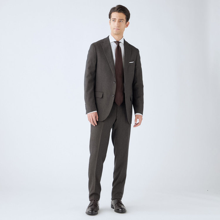 ＪＰ コンフォート 【THE 神 SUIT】【JOHN PEARSE comfort】【秋冬】2釦シングルスーツ ショートタック/ブラウン/ウエストムーブ/REDA ACTIVE/NEW ZEALAND MERINO/SHOWER CLEAN/※裾上げ必要 茶中間