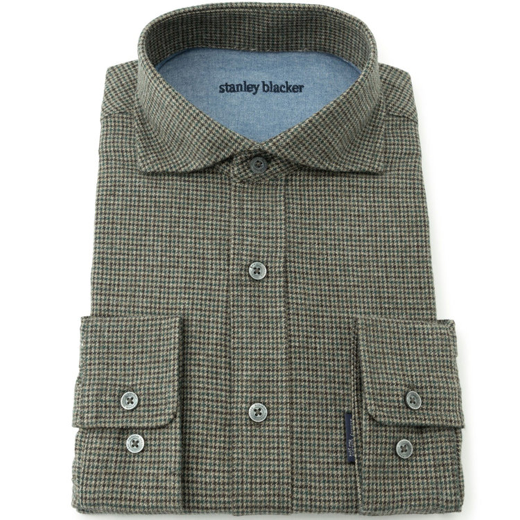 スタンリーブラッカ 【stanley blacker new york】【秋冬】ガンクラブチェックカッタウェイシャツ グレー中間