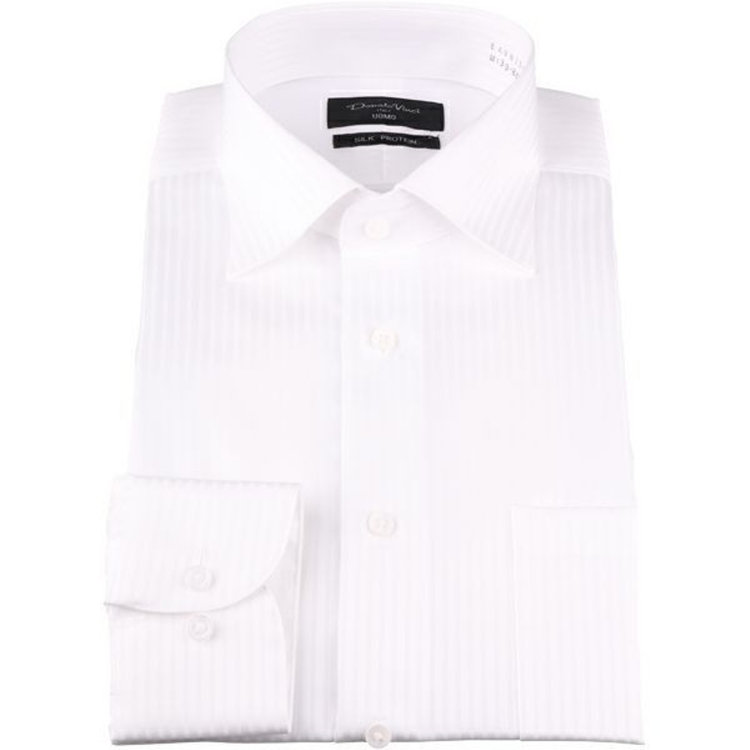 KONAKA　アウトレット 【WEB限定/OUTLET/汚れ・キズ等有】【Donato Vinci Italy Uomo】【綿100％】ワイドカラードレスワイシャツ/ホワイト×ドビーストライプ/SILK PROTEIN ホワイト系(白)