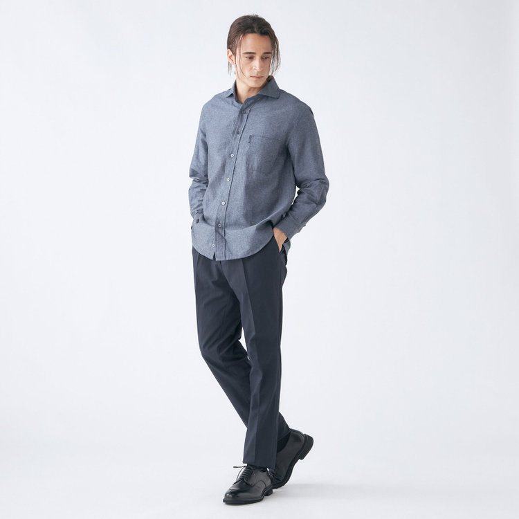 スタンリーブラッカ 【stanley blacker】【長袖】リネンブレンドカッタウェイシャツ/ネイビー 紺中間
