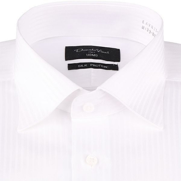 KONAKA　アウトレット 【WEB限定/OUTLET/汚れ・キズ等有】【Donato Vinci Italy Uomo】【綿100％】ワイドカラードレスワイシャツ/ホワイト×ドビーストライプ/SILK PROTEIN ホワイト系(白)