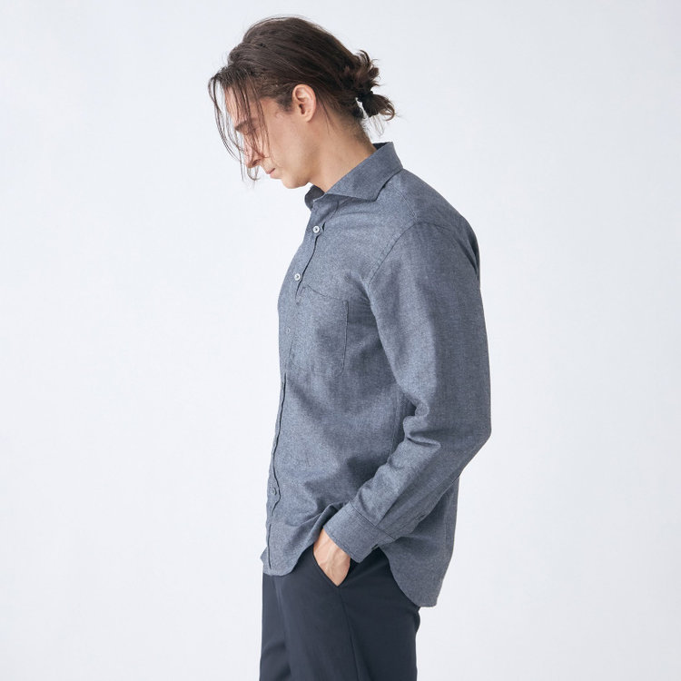 スタンリーブラッカ 【stanley blacker】【長袖】リネンブレンドカッタウェイシャツ/ネイビー 紺中間