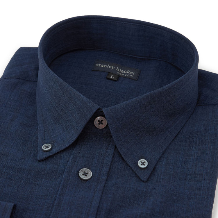 スタンリーブラッカ 【stanley blacker new york】【長袖】リネンブレンドボタンダウンシャツ/ネイビー 紺中間