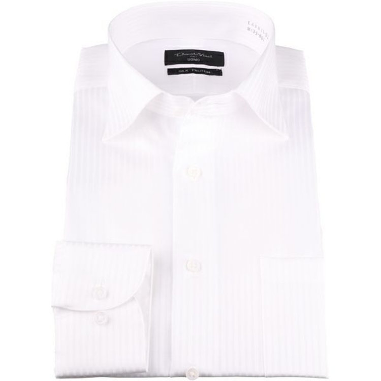 KONAKA　アウトレット 【WEB限定/OUTLET/汚れ・キズ等有】【Donato Vinci Italy Uomo】【綿100％】ワイドカラードレスワイシャツ/ホワイト×ドビーストライプ/SILK PROTEIN ホワイト系(白)