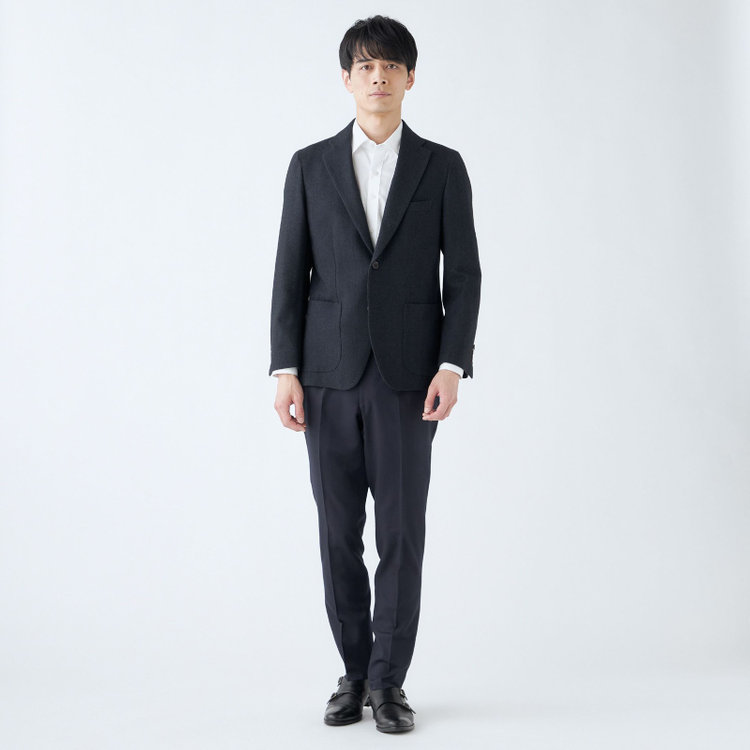 スタンリーブラッカ 【stanley blacker】【秋冬】コットンウールブレンド2釦シングルジャケット/ネイビー×ヘリンボーン 紺中間