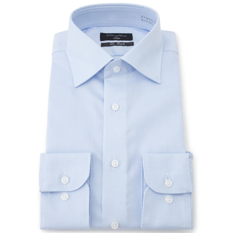 ドナートヴィンチウォモ 【Donato Vinci Italy Uomo】【スタイリッシュ】ワイドカラーワイシャツ/ブルー×ドビーツイル/「ULTRA MOVE COTTON」ノーアイロン・ストレッチ・コットン100% 青中間