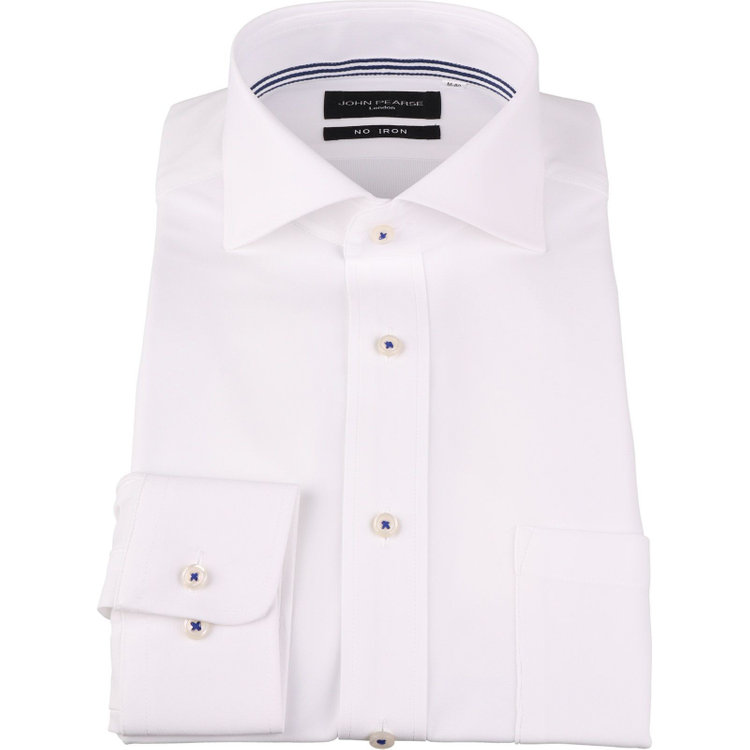 KONAKA　アウトレット 【WEB限定/OUTLET/汚れ・キズ等有】【JOHN PEARSE Black】【ノーアイロン】ホリゾンタルワイドカラードレスワイシャツ/ホワイト/釦付糸：ネイビー/ULTRA MOVE/ニット素材 ホワイト系(白)