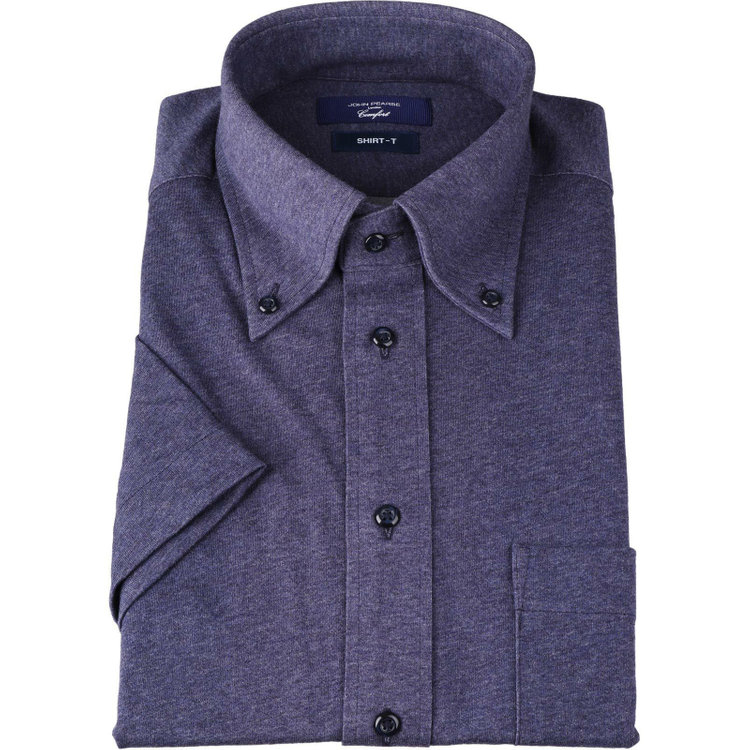 ＪＰコンフォート ネイビー 【半袖】【JOHN PEARSE comfort navy】【ノーアイロン】ボタンダウンドレスワイシャツ/ネイビー/ニット素材/SHIRT-T ネイビー系(紺)