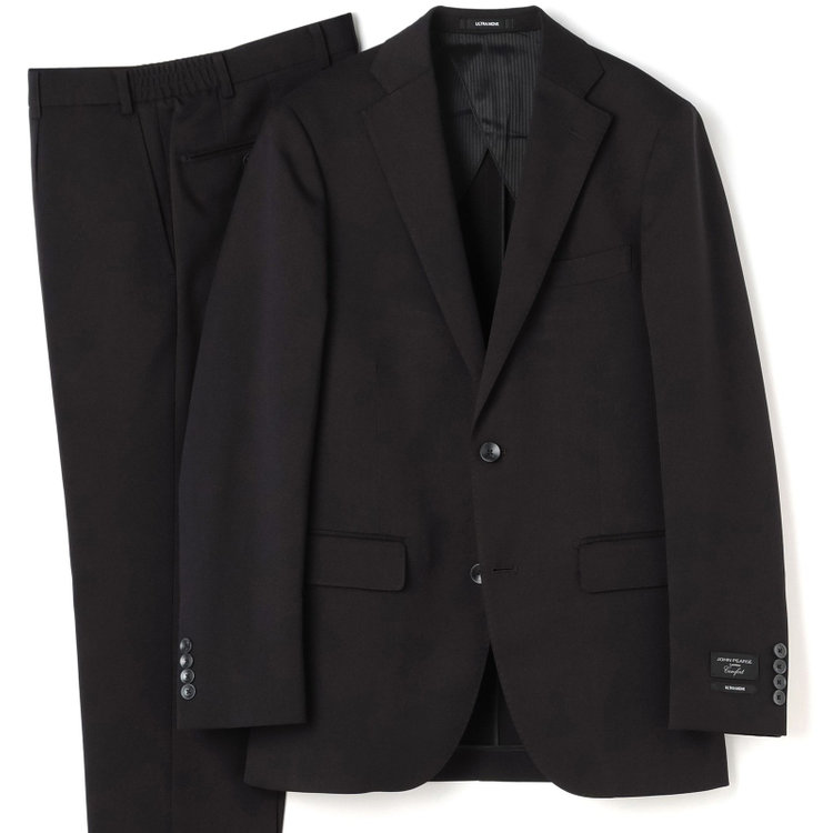 ＪＰ コンフォート 【JOHN PEARSE comfort】【年間】2釦シングルスーツ ショートタック/ブラック×ソリッド/ULTRA MOVE/TRABEST/※裾上げ必要※ベストは別売りです 黒