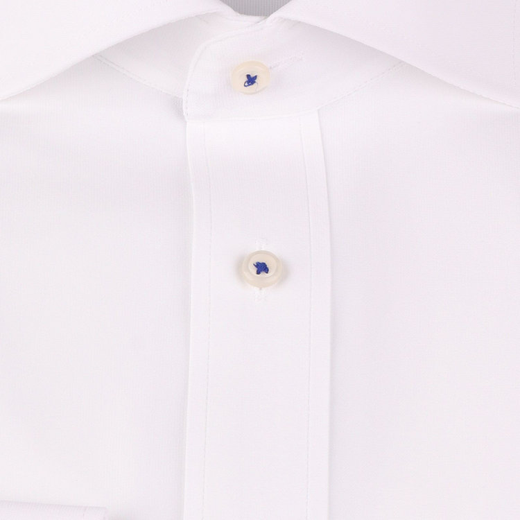 KONAKA　アウトレット 【WEB限定/OUTLET/汚れ・キズ等有】【JOHN PEARSE Black】【ノーアイロン】ホリゾンタルワイドカラードレスワイシャツ/ホワイト/釦付糸：ネイビー/ULTRA MOVE/ニット素材 ホワイト系(白)