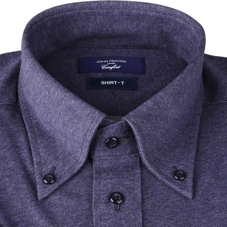 ＪＰコンフォート ネイビー 【半袖】【JOHN PEARSE comfort navy】【ノーアイロン】ボタンダウンドレスワイシャツ/ネイビー/ニット素材/SHIRT-T ネイビー系(紺)