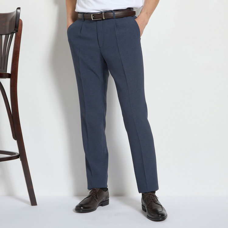 ＪＰコンフォート ネイビー 【JOHN PEARSE comfort navy】【春夏】1タックパンツ/ブルー×ドットエアー＆カラミ織り/ウエストムーブ仕様/※裾上げ必要 青中間