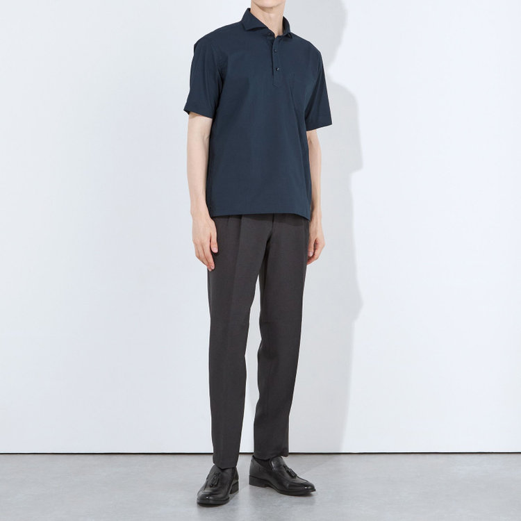ＪＰコンフォート ネイビー 【半袖】【JOHN PEARSE comfort navy】ホリゾンタルワイドビズポロシャツ プルオーバータイプ/ネイビー×シアサッカー 紺濃色