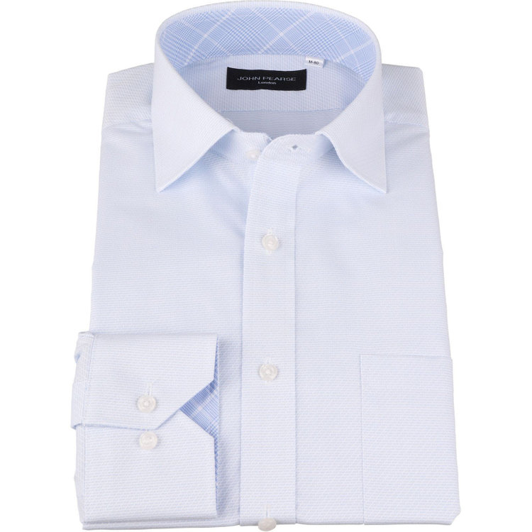 KONAKA　アウトレット 【WEB限定/OUTLET/汚れ・キズ等有】【JOHN PEARSE Black】【形態安定】ワイドカラードレスワイシャツ/サックス×ドビーツイル/襟袖裏別布：ブルー×チェック ブルー系(青)