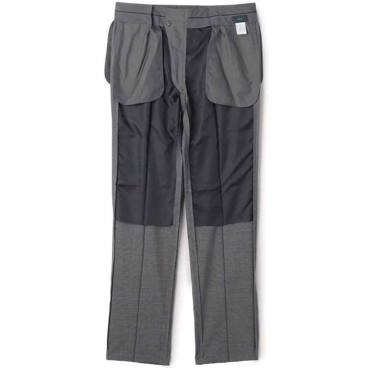 ソノタ（KONAKA用） 【L.O.X】【大きいサイズ】【春夏】ウールブレンド 1タックパンツスラックス/グレー＆ブラック×ハウンドトゥース/ウエストアジャスター仕様/※裾上げ必要 グレー中間
